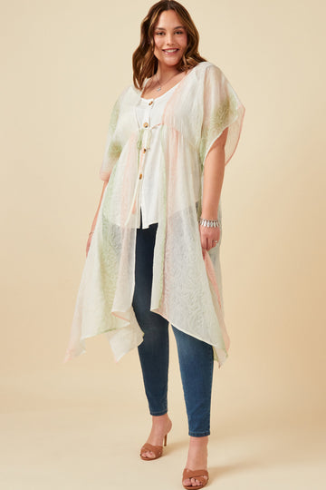 HK1032 Blush Womens Ombre Printed Embossed Chiffon Flowy Kimono Full Body